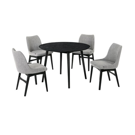 Armen Living Arcadia and Azalea 42" Round Gray and Black Wood 5 Piece Dining Set SETARDI5AZBLGR42